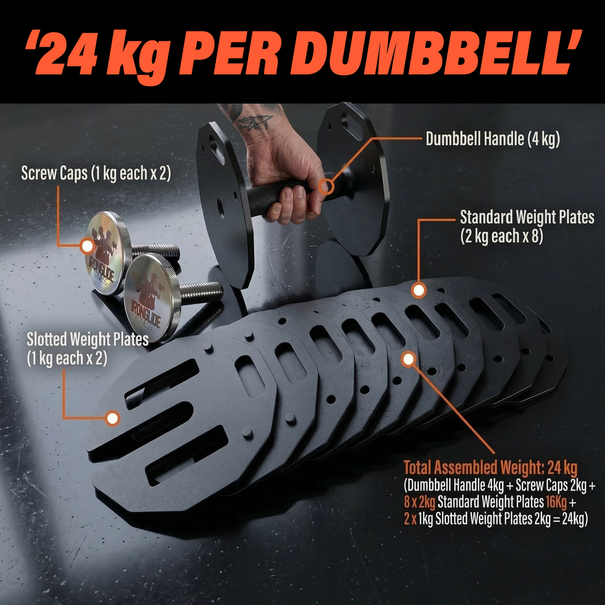 IRONGLIDE PRIME 24 kg Adjustable Dumbbells — Pair