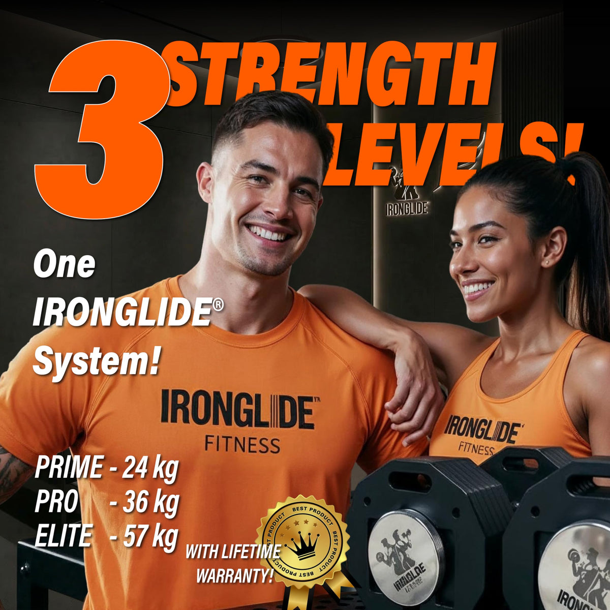 IRONGLIDE Adjustable Dumbbells Set, Quick-Glide Dumbbell System, Home Gym Weights, Fitness, Premium Solid Steel, 4-57 kg x2 (PAIR)