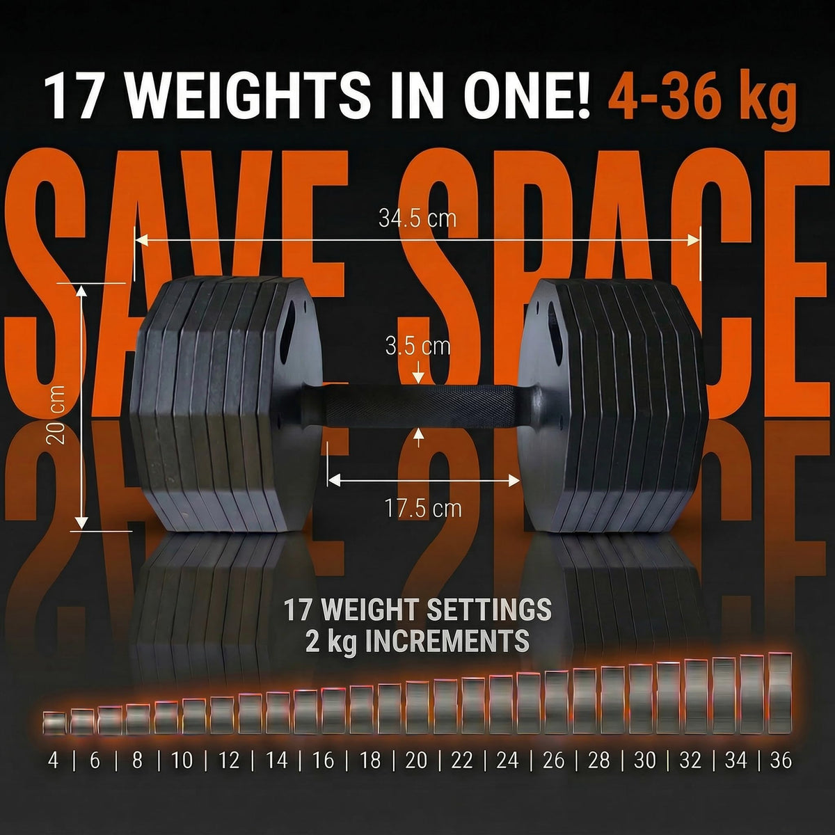 IRONGLIDE Adjustable Dumbbells Set, Quick-Glide Dumbbell System, Home Gym Weights, Fitness, Premium Solid Steel, 4-57 kg x2 (PAIR)